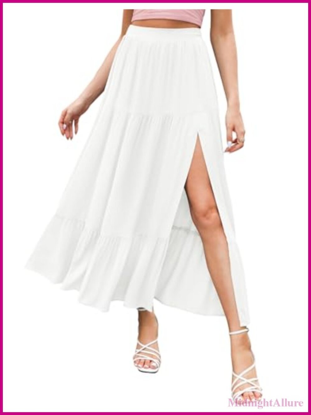 Flowy Boho Maxi Skirt High Waist Slit A-Line Beach Long Skirts with Pockets